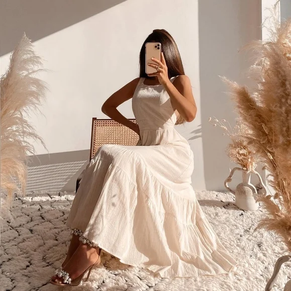 Zara * Cream Maxi Midi Dress Rustic Boho - Picture 4 of 12